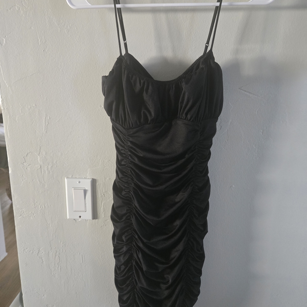 superdown Black Ruched Slip Dress